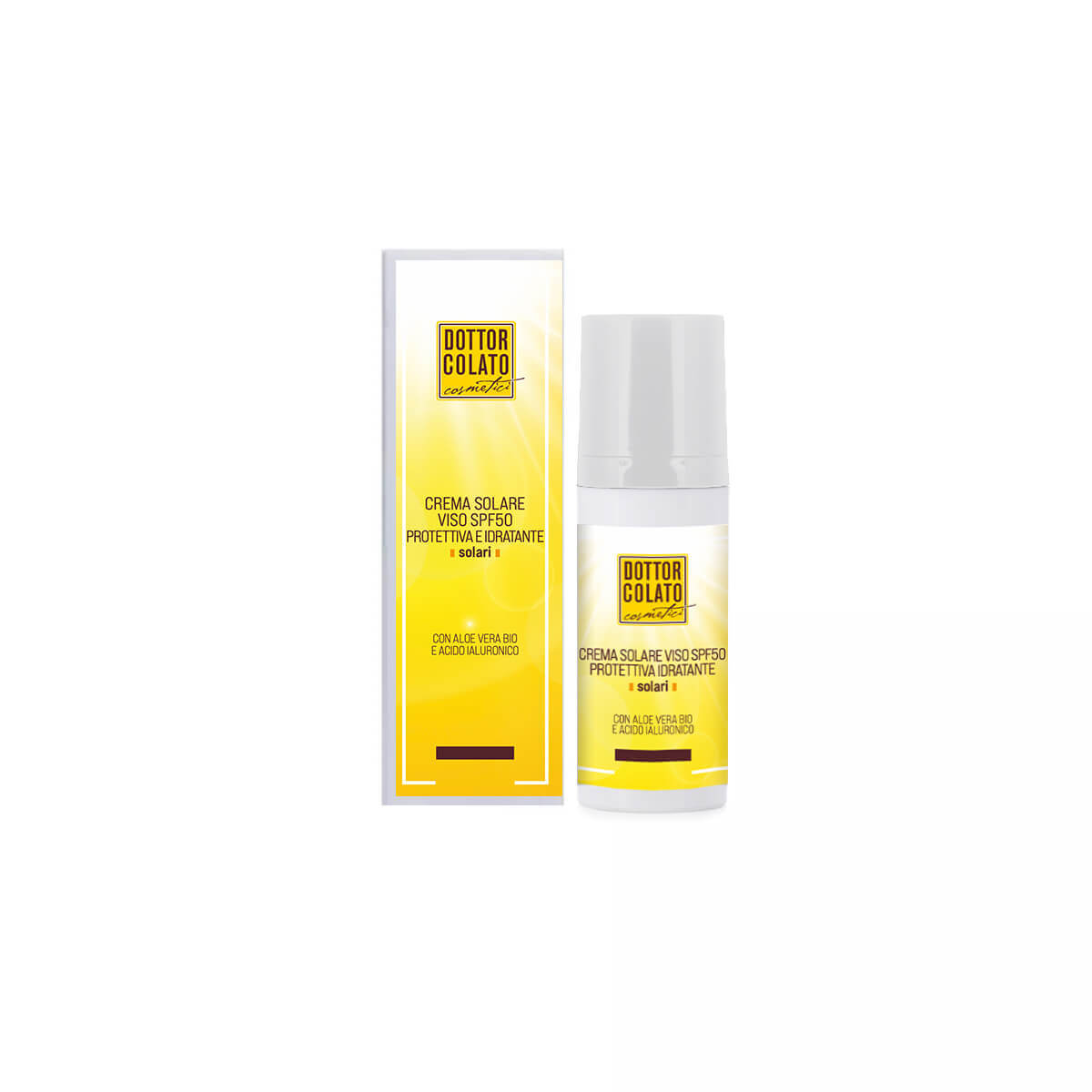 Crema solare viso protettiva ed idratante con aloe vera bio e acido jaluronico spf50